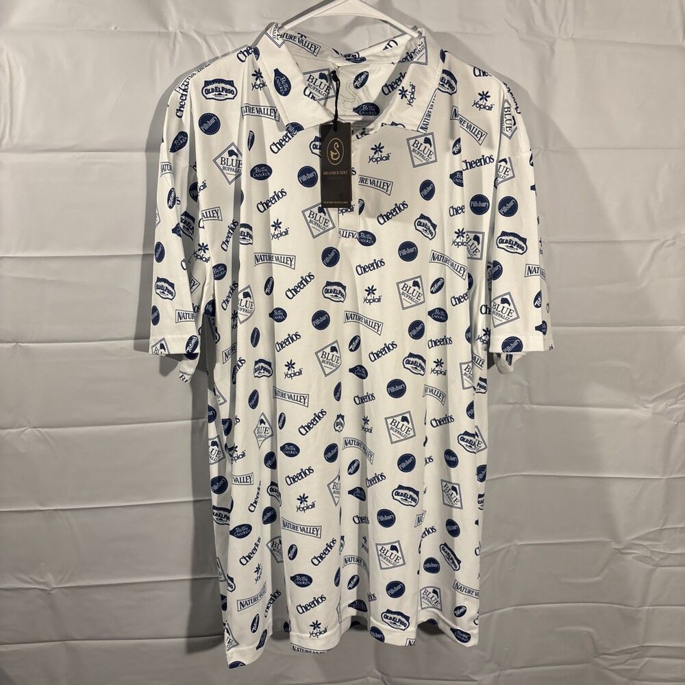 NWT Swannies Golf Polo Embossed Polo All Over Print Food Brands Men’s XL